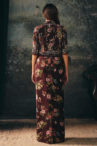 Draped Skirt Set Contemporary Wear – Maroon Ophelia Skirt by Mani Bhatia