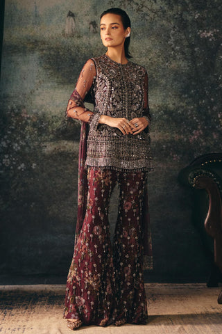 Sharara Set Indian Wedding – Maroon Maline Sharara by Mani Bhatia