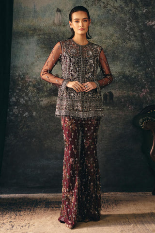 Sharara Set Indian Wedding – Maroon Maline Sharara by Mani Bhatia
