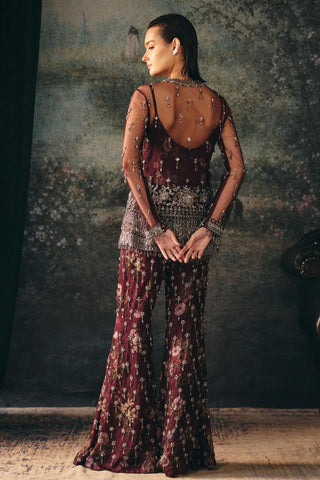 Sharara Set Indian Wedding – Maroon Maline Sharara by Mani Bhatia
