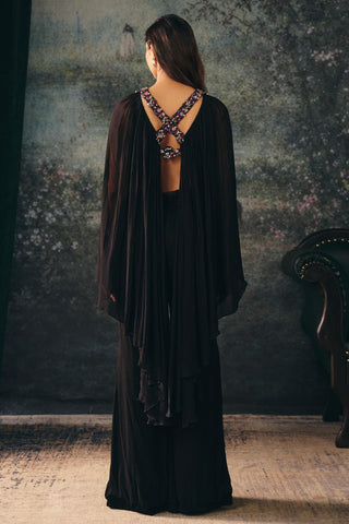 Palazzo Set Contemporary Wear – Black Plume Tassel Palazzo by Mani Bhatia