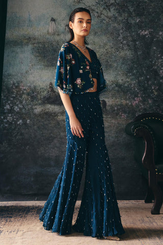 Printed Cape Set Contemporary Wear – Blue Elysia Cape by Mani Bhatia