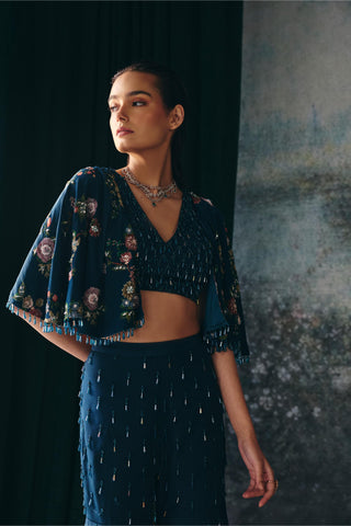 Printed Cape Set Contemporary Wear – Blue Elysia Cape by Mani Bhatia