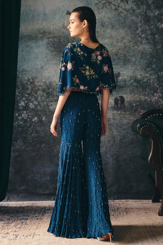 Printed Cape Set Contemporary Wear – Blue Elysia Cape by Mani Bhatia
