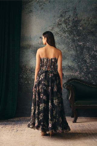 Black classic tale elara corset with midi skirt