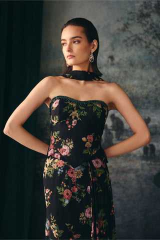 Corset Draped Skirt Set Contemporary Wear Black Mirabel Set by Mani Bhatia