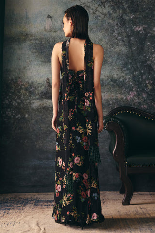 Corset Draped Skirt Set Contemporary Wear Black Mirabel Set by Mani Bhatia