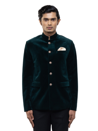 Green metallic buttons bandhgala set