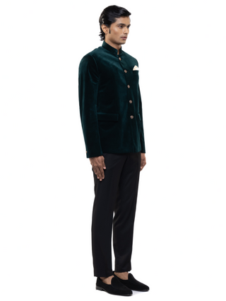 Green metallic buttons bandhgala set
