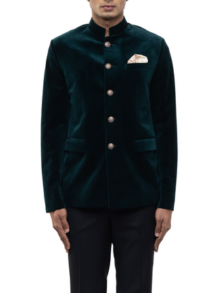 Green metallic buttons bandhgala set