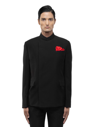 Black classic stand collar bandhgala set