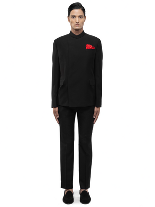 Black classic stand collar bandhgala set