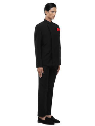 Black classic stand collar bandhgala set