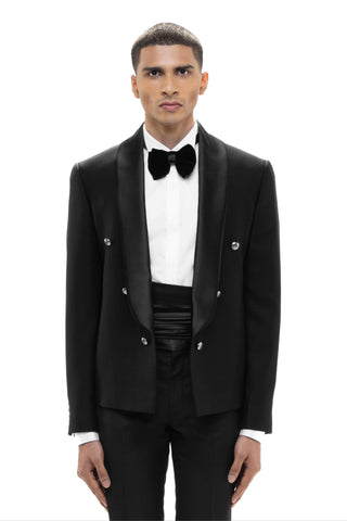 Black metallic buttons open lapel tuxedo set