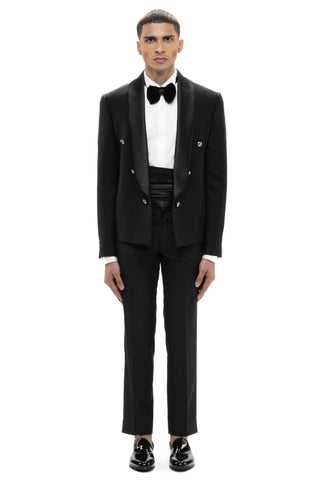 Black metallic buttons open lapel tuxedo set