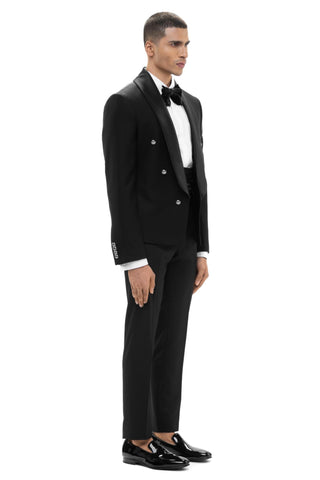Black metallic buttons open lapel tuxedo set