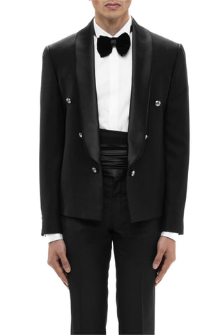 Black metallic buttons open lapel tuxedo set