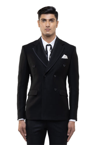 Black classic peak lapel double breasted tuxedo set