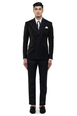 Black classic peak lapel double breasted tuxedo set