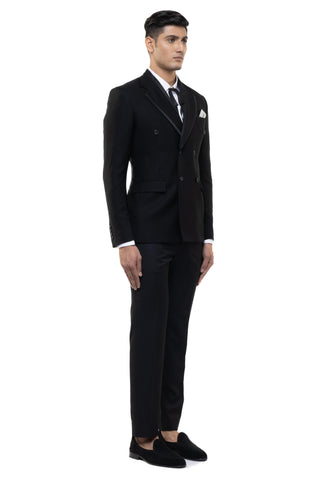 Black classic peak lapel double breasted tuxedo set