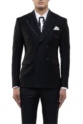 Black classic peak lapel double breasted tuxedo set