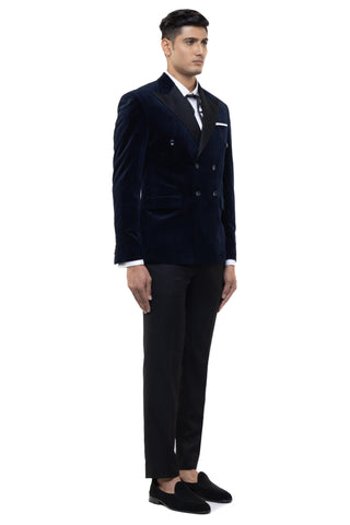 Blue peak lapel double breasted tuxedo set