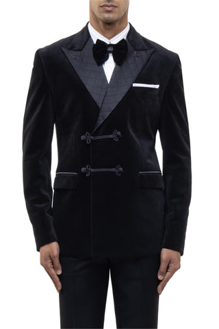 Black peak lapel double breasted knot closure tuxedo set