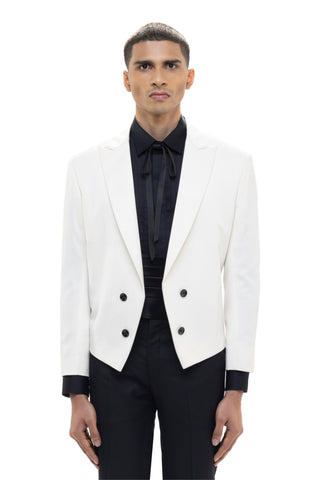 White peak lapel cropped tuxedo set