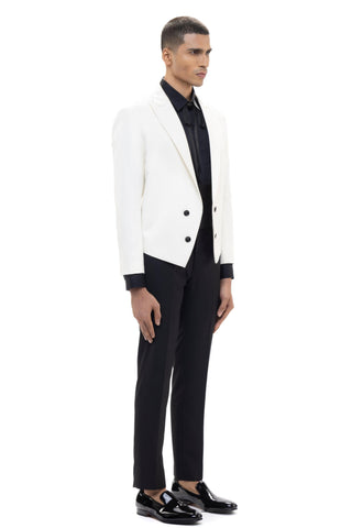 White peak lapel cropped tuxedo set