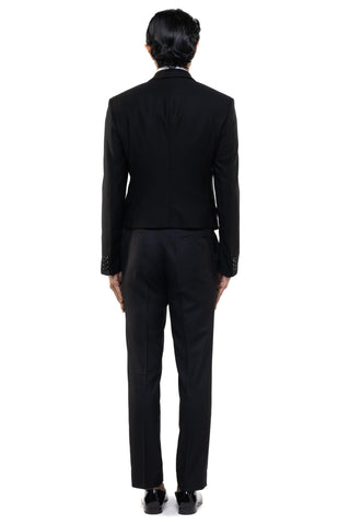 Black peak lapel cropped tuxedo set
