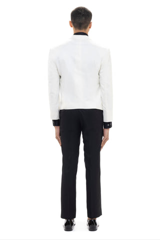 White peak lapel cropped tuxedo set