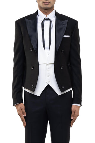 Black peak lapel cropped tuxedo set