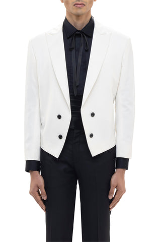 White peak lapel cropped tuxedo set