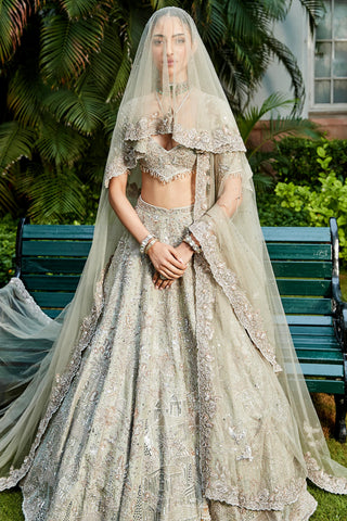 Lehenga Set Indian Wear - Green Tuscan Heritage Landscape Set by Matsya
