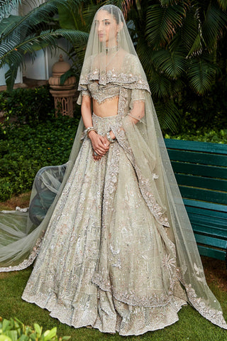Lehenga Set Indian Wear - Green Tuscan Heritage Landscape Set by Matsya