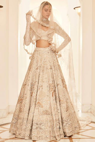 Lehenga Set Seascape Wear - Ivory Velvet Lehenga by Matsya