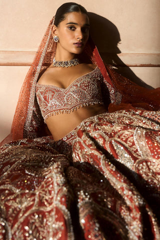 Lehenga Set Palace Wear - Orange Matsya Palace Set by Matsya