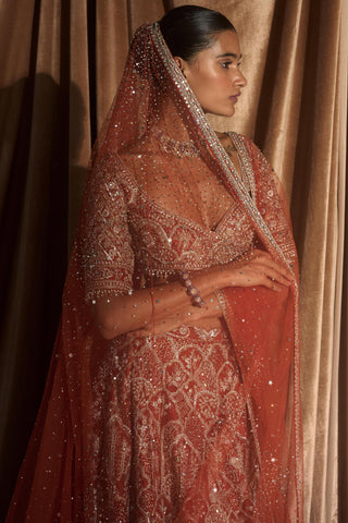 Lehenga Set Palace Wear - Orange Matsya Palace Set by Matsya