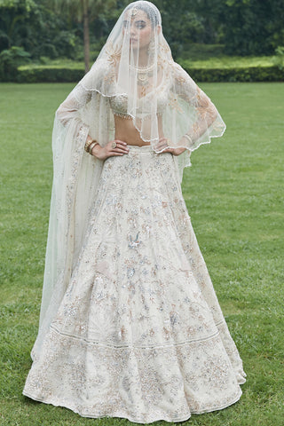 Lehenga Set Ethereal Wear - Ivory Tulle Lehenga by Matsya