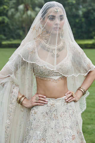Lehenga Set Ethereal Wear - Ivory Tulle Lehenga by Matsya