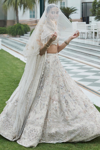 Lehenga Set Ethereal Wear - Ivory Tulle Lehenga by Matsya