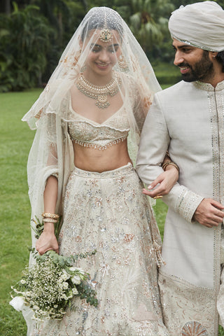 Lehenga Set Ethereal Wear - Ivory Tulle Lehenga by Matsya