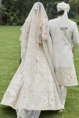 Lehenga Set Ethereal Wear - Ivory Tulle Lehenga by Matsya