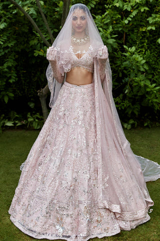 Lehenga Set Ethereal Wear - Pink Garden Japanese Lehenga Set by Matsya