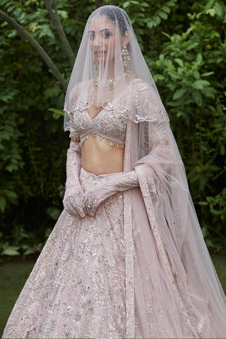 Lehenga Set Ethereal Wear - Pink Garden Japanese Lehenga Set by Matsya