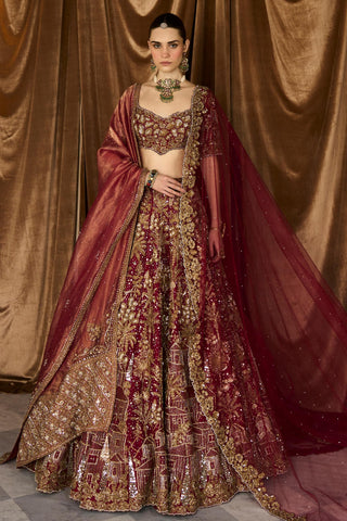Lehenga Set Heritage Wear - Red Tuscan Lehenga by Matsya