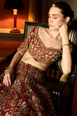 Lehenga Set Heritage Wear - Red Tuscan Lehenga by Matsya