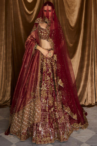 Lehenga Set Heritage Wear - Red Tuscan Lehenga by Matsya