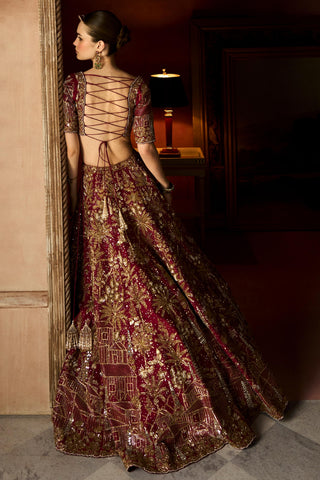 Lehenga Set Heritage Wear - Red Tuscan Lehenga by Matsya