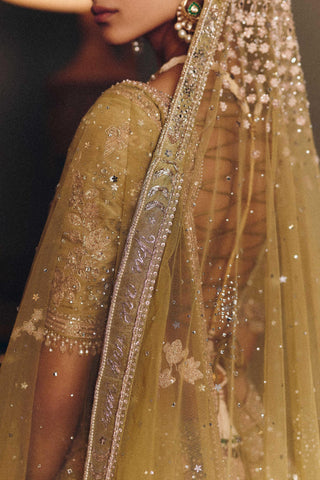 Green couture royal masai landscape aged lehenga